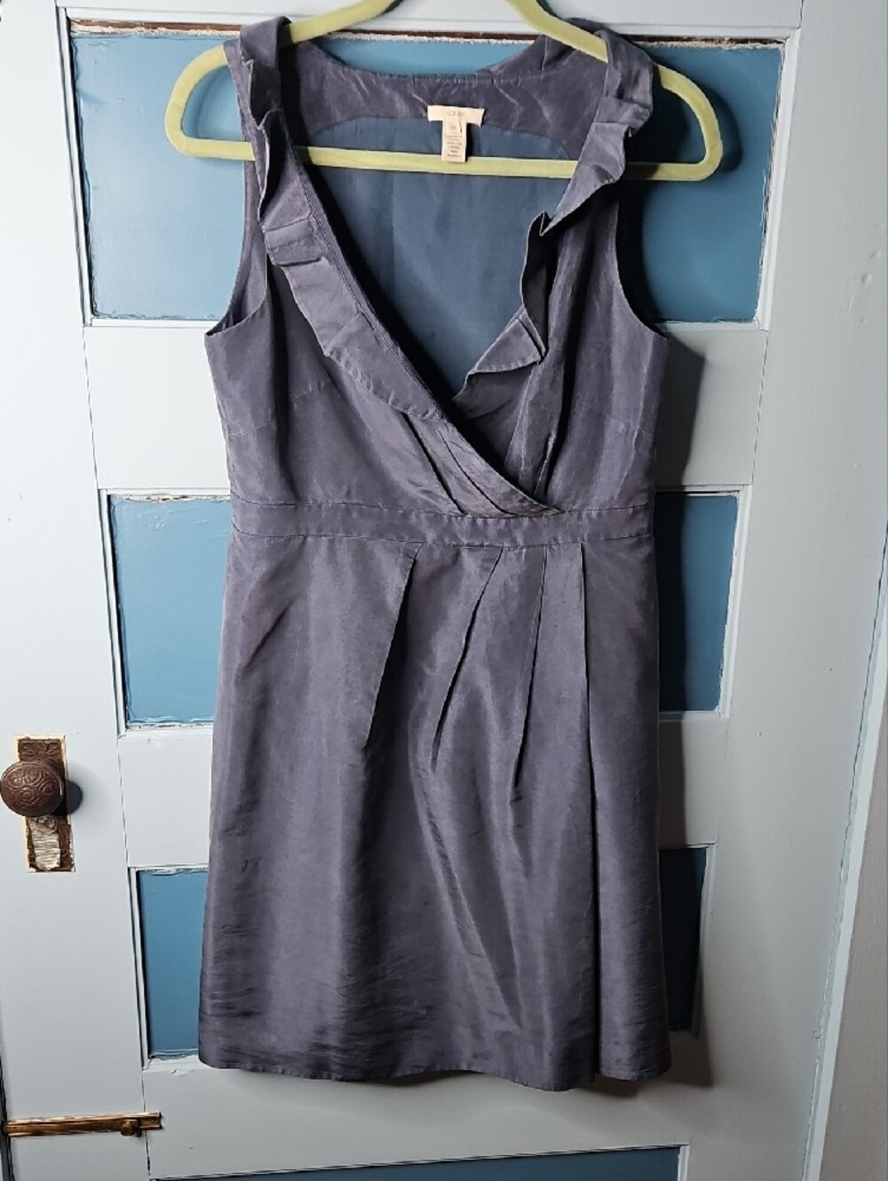J. Crew Blue Ruffle V-Neck Mini Silk Dress 10 - Picture 3 of 11